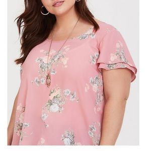 Torrid Pink Floral Flutter Sleeve Georgette Blouse